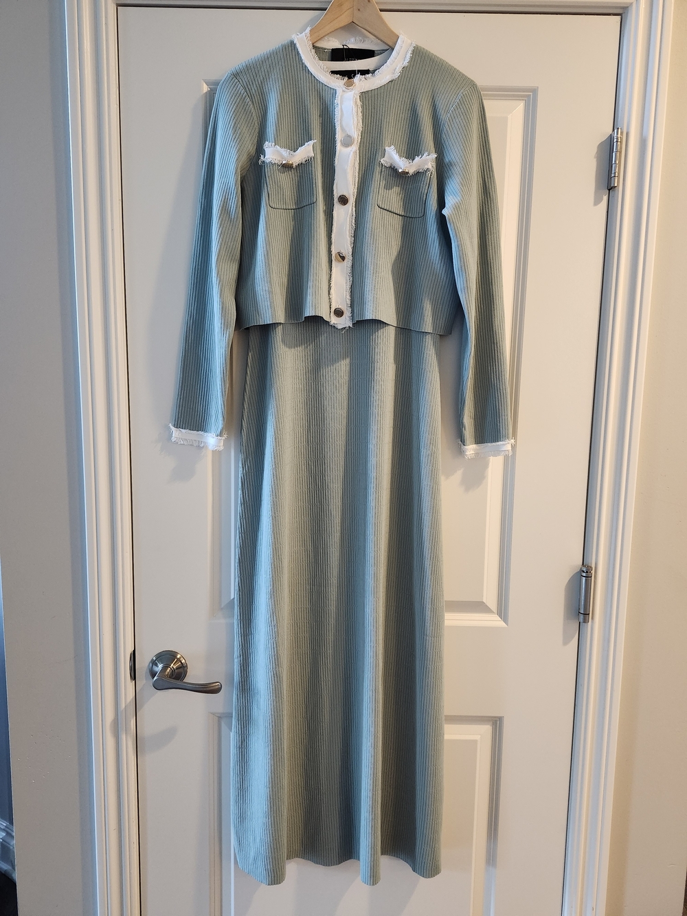 NWT Aleeza Paris Size L 2 Piece Ribbed Knit Maxi Dress Cardigan Set - Picture 2 of 10